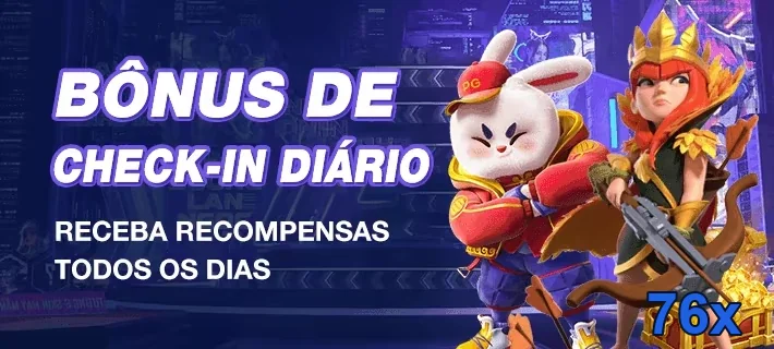 Personagens de jogos destacam recompensas diárias na 76x.