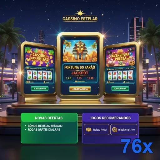 Interface de jogos de slots VIP no cassino 76x com jackpots.