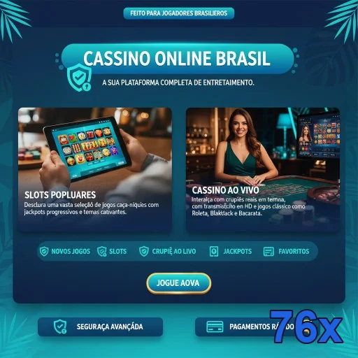 Interface VIP do 76x com jogos ao vivo e slots populares.