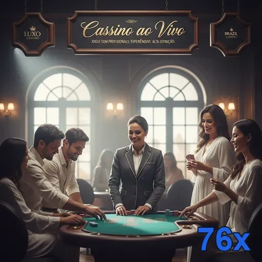 Jogadores interagem com dealer em cassino ao vivo 76x.