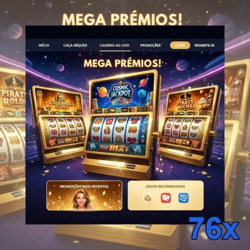 Tela do aplicativo 76x mostrando caça-níqueis VIP e prêmios.