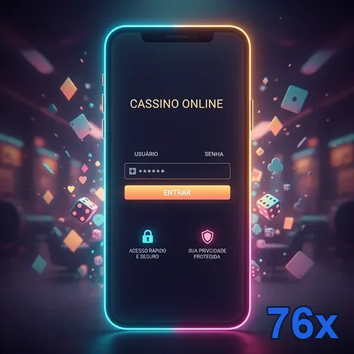 Tela de login do cassino online 76x com segurança garantida.
