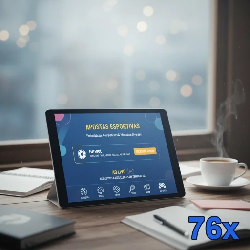 Tableta da 76x exibindo apostas esportivas ao vivo.