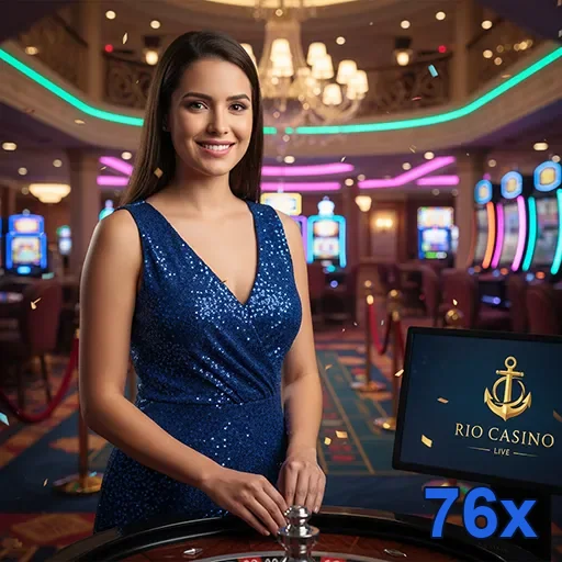 Dealer ao vivo em cassino, destacando jogos no 76x.