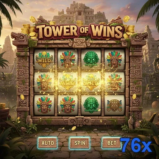 A imagem mostra a slot Tower of Wins na plataforma 76x.